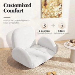 Folding Sofa Chair White Adjustable Backrest Lounge Bed - thumbnail 4