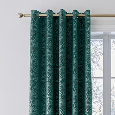 Catherine Lansfield Art Deco Pearl 66X90 Inch Lined Eyelet Curtains Two Panels Teal Green - image 1