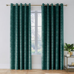 Catherine Lansfield Art Deco Pearl 66X90 Inch Lined Eyelet Curtains Two Panels Teal Green - thumbnail 2
