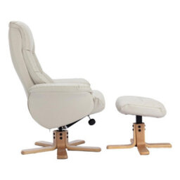 Morris Living The Cairo - Swivel Recliner Chair & Matching Footstool In Mushroom Faux Leather - thumbnail 7