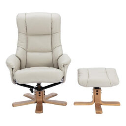 Morris Living The Cairo - Swivel Recliner Chair & Matching Footstool In Mushroom Faux Leather - thumbnail 3