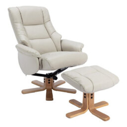 Morris Living The Cairo - Swivel Recliner Chair & Matching Footstool In Mushroom Faux Leather - thumbnail 2