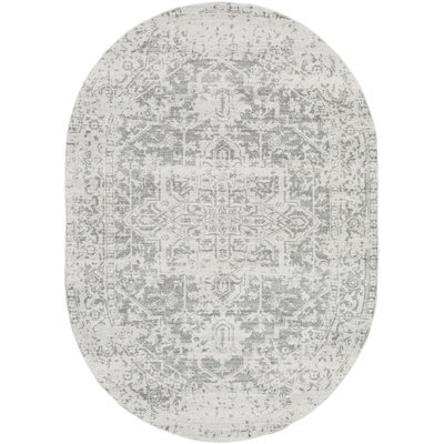 Livabliss Oval Harput-Vintage Grey Blue Orange White Traditional Boho Living Dining Bedroom Rug 200 X 275 Cm Easy Care, Non Shedding - image 1