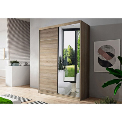 Arte Stylish Neomi 5 Oak Sonoma Sliding Door Wardrobe W1200mm H2000mm D610mm With Mirrored Doors - image 1
