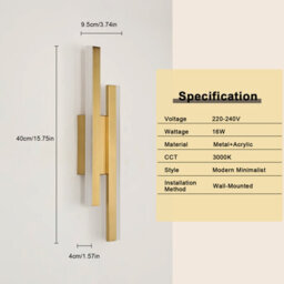 Pheashine Scandinavian Gold Acrylic 40X9.5X4Cm 16W 3000K Warm White Wall Lamp - thumbnail 3