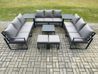 Fimous Aluminium 11 Seater Outdoor Garden Furniture Set Patio Lounge Sofa With Coffee Table 2 Side Tables 2 Small Footstool - image 1