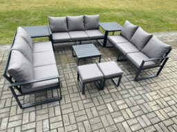 Fimous Aluminium 11 Seater Outdoor Garden Furniture Set Patio Lounge Sofa With Coffee Table 2 Side Tables 2 Small Footstool - thumbnail 2
