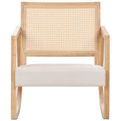 Wyld And Coco Rocking Armchair With Braided Backrest, Light Beige Fabric, Rubberwood Frame - Compact Scandinavian Design - image 1