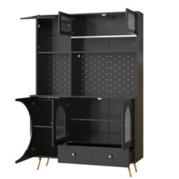 Abrihome Tall Kitchen Cabinet With Led Lights & Usb Ports, Modern Sideboard Storage Cabinet With Drawer For Kitchen, 120X40X176 Cm, Black - thumbnail 8