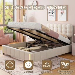 5Ft Double Bed 150X200 With Storage, Bed Frame With Inductive Led, Padded Headboard, Slatted, For Adults And Teenagers, Velvet - thumbnail 6