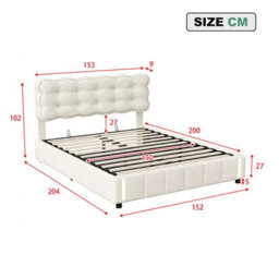 5Ft Double Bed 150X200 With Storage, Bed Frame With Inductive Led, Padded Headboard, Slatted, For Adults And Teenagers, Velvet - thumbnail 9