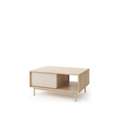 Arte  Tila Coffee Table 100Cm - Cashmere & Oiled Oak, Hinged Door Storage & Open Compartment - image 1