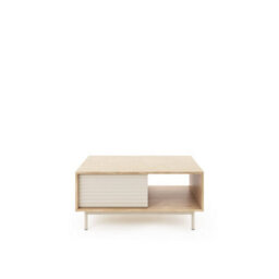 Arte  Tila Coffee Table 100Cm - Cashmere & Oiled Oak, Hinged Door Storage & Open Compartment - thumbnail 2