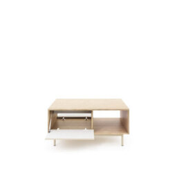 Arte  Tila Coffee Table 100Cm - Cashmere & Oiled Oak, Hinged Door Storage & Open Compartment - thumbnail 3