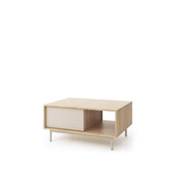 Arte  Tila Coffee Table 100Cm - Cashmere & Oiled Oak, Hinged Door Storage & Open Compartment - thumbnail 1