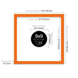 "9X9"" Orange Picture Frame - 9X9"" Square Frame With 6X6"" Mount For 9X9""/6X6"" Pictures Vintage Style Gallery Wall, 1 Pack" - thumbnail 2