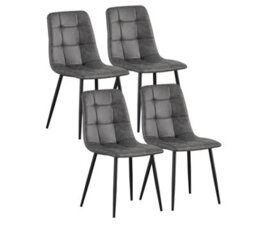 Mof Faux Suede Dining Chairs With Sturdy Metal Legs - Kitchen & Living Room Chairs With (Faux Suede Grey Check) - thumbnail 1
