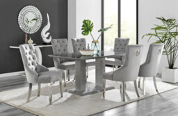 Furniturebox Imperia Grey High Gloss 6 Seater Dining Table With Structural 2 Plinth Column Legs 6 Grey Velvet Silver Leg Belgravia Chairs - thumbnail 1