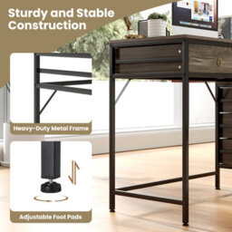 Costway Computer Desk With 5 Drawers Home Office Desk With Side File Cabinet-Grey - thumbnail 8