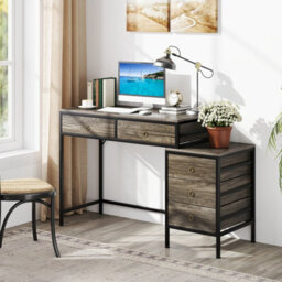 Costway Computer Desk With 5 Drawers Home Office Desk With Side File Cabinet-Grey