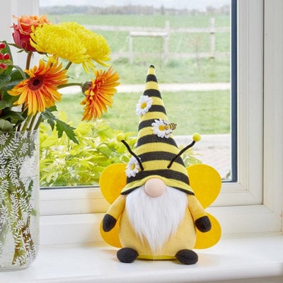 Buzz Gonk - Black & Yellow Bumble Bee Faceless Soft Plush Stuffed Tomte Gnome Novelty Home Ornament Decoration - H37 X W23 X D11Cm - image 1