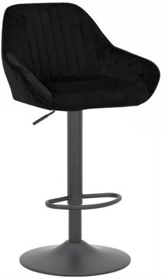 Lamboro Velluto Velvet Kitchen Bar Stool, Matt Black Stem & Base, Adjustable Gas Lift With Backrest, Breakfast Bar Stool - Black - image 1