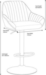 Lamboro Velluto Velvet Kitchen Bar Stool, Matt Black Stem & Base, Adjustable Gas Lift With Backrest, Breakfast Bar Stool - Black - thumbnail 2