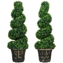 Homcom Set Of 2 Potted Artificial Plants, Topiary Spiral Boxwood Trees, 90Cm - thumbnail 2