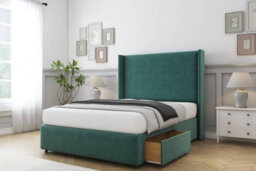 "Sloomy Stratford Emerald Plush Divan Bed No Drawers With 54"" Wingback Headboard & 12"" Footboard 4' Small Double" - thumbnail 4