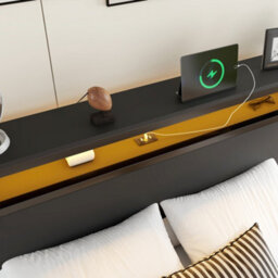 Abrihome 4Ft6 Double Metal Bed With Led Lights & Charging Ports - 135X190Cm, Black, Built-In Bedside Table - thumbnail 8