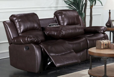 Manual Recliner Sofa In Brown Faux Leather 3 Seater Sofa - image 1