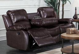 Manual Recliner Sofa In Brown Faux Leather 3 Seater Sofa - thumbnail 2