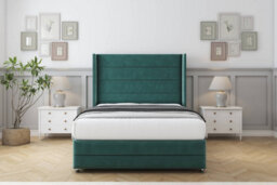 "Sloomy Sterling Emerald Plush Divan Bed No Drawers - 54"" Wingback Headboard & 12"" Footboard 2'6 Small Single" - thumbnail 2