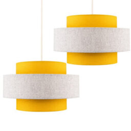 Valuelights Weaver Pair Of Mustard/grey Herringbone Ceiling Lamp Shades - thumbnail 1