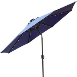 Rinse Bathrooms Blue Garden Parasol With Solar Powered Lights With Tilt And Crank Handle Outdoor Patio Umbrella Mechanism 2.7M - thumbnail 2