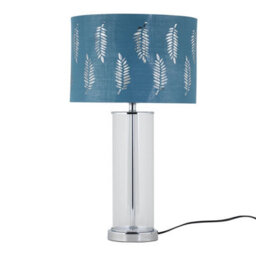 First Choice Lighting Aura - Chrome Table Lamp With Teal Fern Cut Out Silver Inner Shade