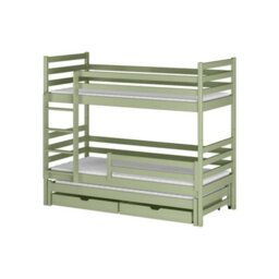 Arte Luke Bunk Bed With Trundle And Storage In Olive 90X190Cm - Functional Triple Sleeper In Nature-Inspired Finish