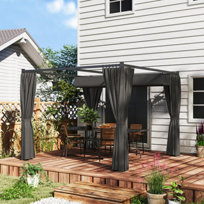 Outsunny 3 X 3(M) Pergola With Retractable Roof And Curtains, Charcoal Grey - image 1