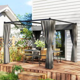 Outsunny 3 X 3(M) Pergola With Retractable Roof And Curtains, Charcoal Grey - thumbnail 7
