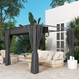 Outsunny 3 X 3(M) Pergola With Retractable Roof And Curtains, Charcoal Grey - thumbnail 9