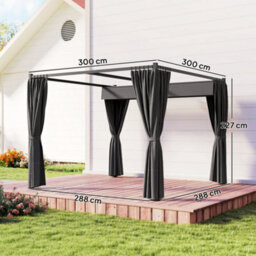 Outsunny 3 X 3(M) Pergola With Retractable Roof And Curtains, Charcoal Grey - thumbnail 3