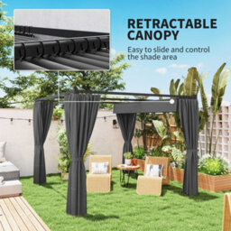 Outsunny 3 X 3(M) Pergola With Retractable Roof And Curtains, Charcoal Grey - thumbnail 4