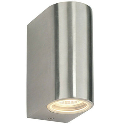 Ip44 Outdoor Up & Down Wall Light Brushed Aluminium Twin Gu10 Modern Accent Lamp - image 1