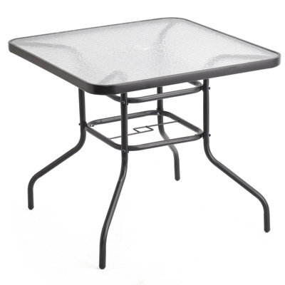 Urbn-Living Urbnliving 80Cm Square Tempered Glass Patio Table Black Metal Parasol Hole Garden Furniture - image 1