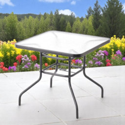 Urbn-Living Urbnliving 80Cm Square Tempered Glass Patio Table Black Metal Parasol Hole Garden Furniture - thumbnail 2