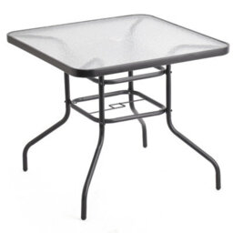 Urbn-Living Urbnliving 80Cm Square Tempered Glass Patio Table Black Metal Parasol Hole Garden Furniture - thumbnail 1