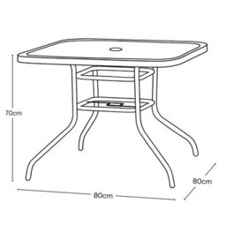 Urbn-Living Urbnliving 80Cm Square Tempered Glass Patio Table Black Metal Parasol Hole Garden Furniture - thumbnail 6