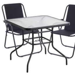 Urbn-Living Urbnliving 80Cm Square Tempered Glass Patio Table Black Metal Parasol Hole Garden Furniture - thumbnail 5
