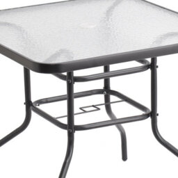 Urbn-Living Urbnliving 80Cm Square Tempered Glass Patio Table Black Metal Parasol Hole Garden Furniture - thumbnail 4