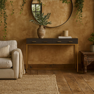 Wyld Haus Mandalo Brown Shagreen Console Table With Brass Frame, 2 Drawers - image 1